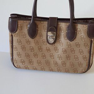 Dooney & Bourke Bag Tan and Chocolate with silver hardware 11 by 5 by  8 wide